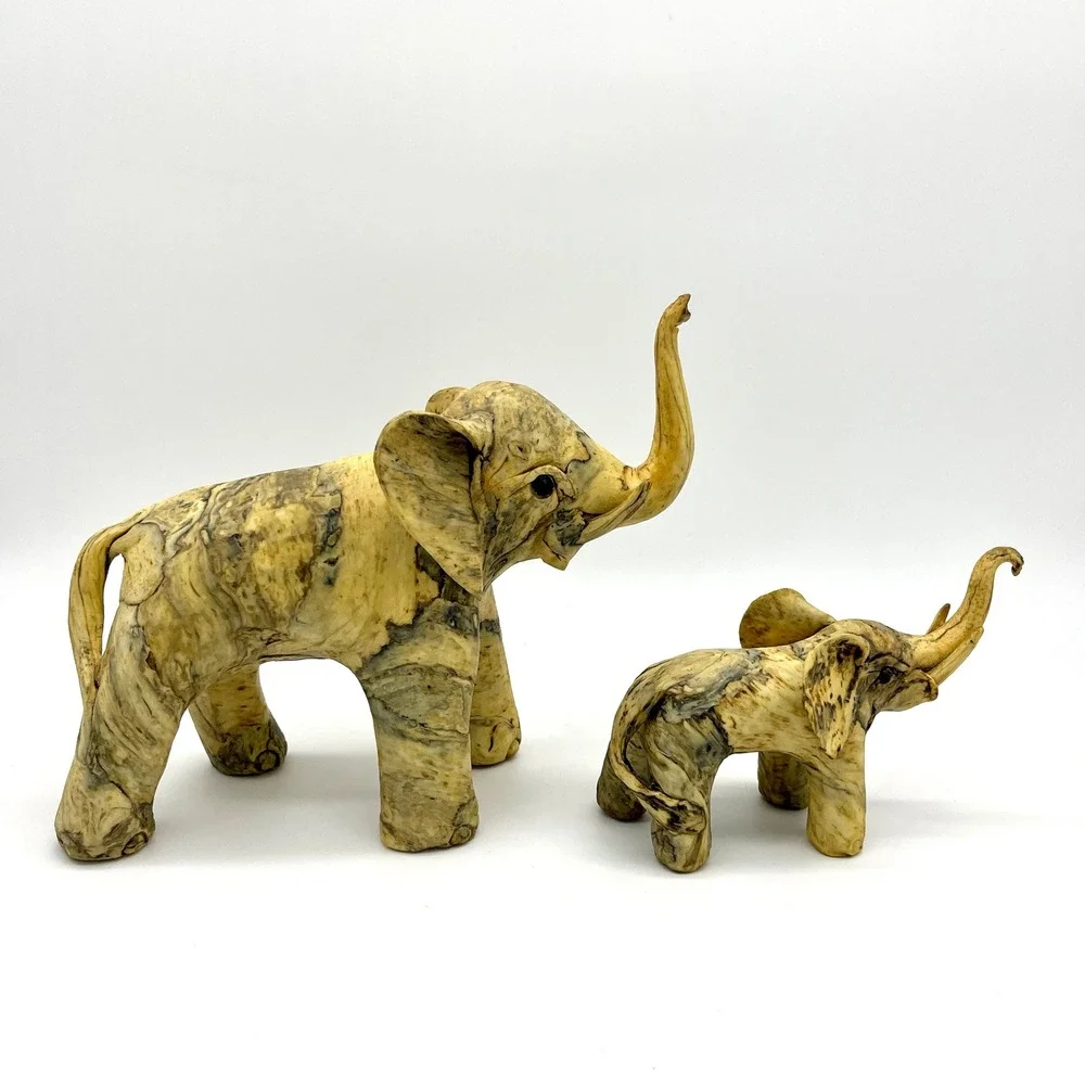 Vintage Crushed Oyster Shell Elephant‎ Figurines Mother and Baby - Home Decor - Picture 7 of 11